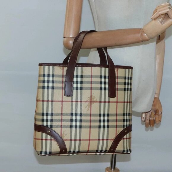 BURBERRY Nova Check Hand Bag PVC Beige Auth 122977 - Picture 3 of 16